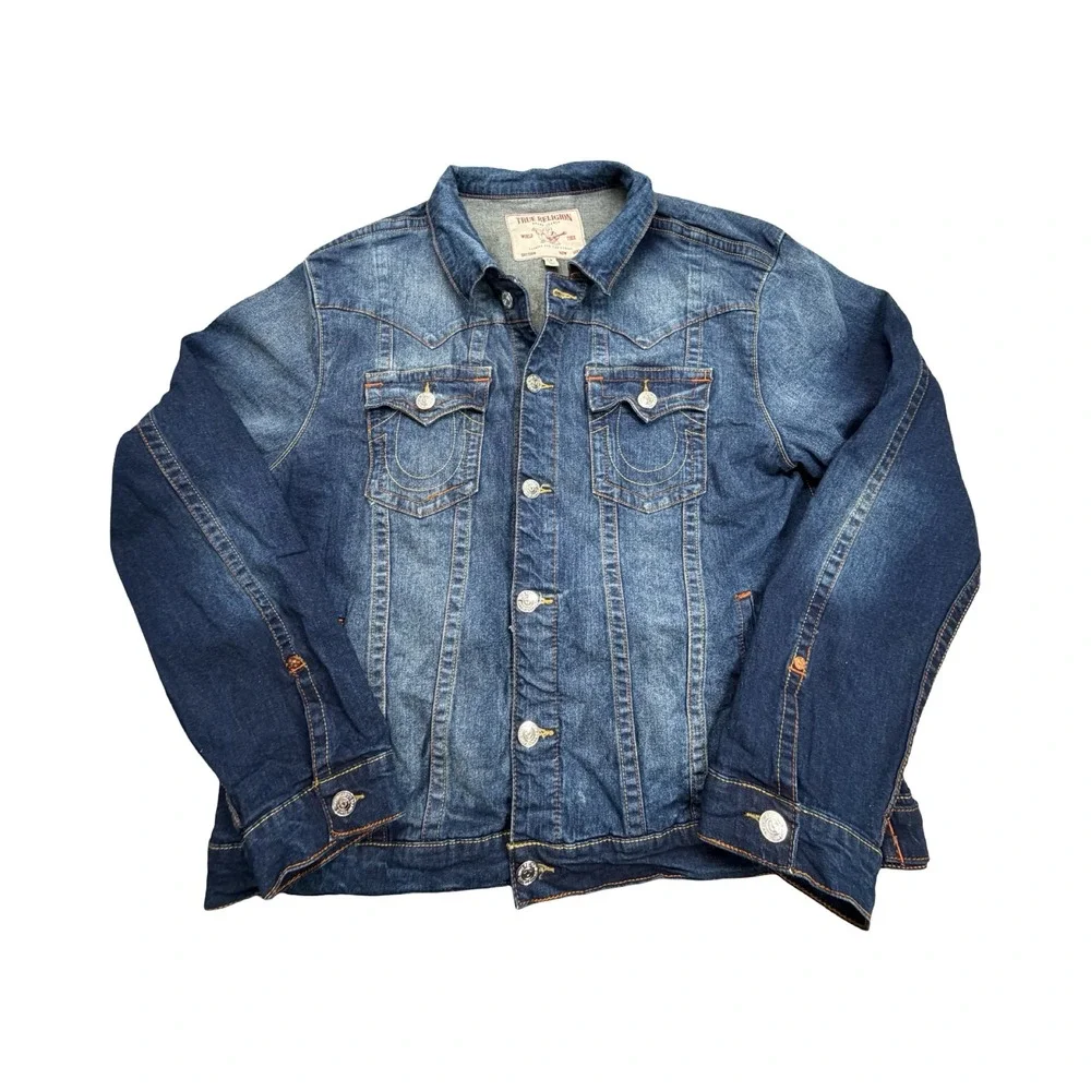 True Religion Jimmy Jacket Mens 2XL Blue Denim Trucker Western Workwear